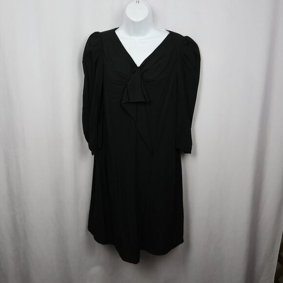 Anthropologie The Korner Black Bow-Tie Elegant Puff Sleeve Shift Dress - Small - Picture 2 of 12